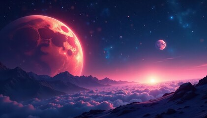 Distant planets, star clusters, ethereal glow, galaxy, dark