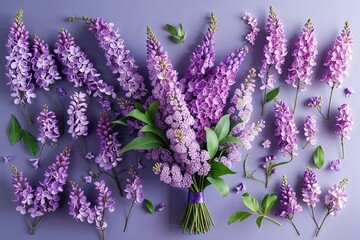 Stunning Purple Lilac Flower Arrangement Flat Lay Photography