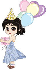 Cartoon Girl With Gifts And Balloons Birthday Vector