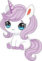 Cartoon Unicorn Cute Purple Mysterious Creature Vector