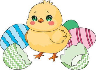 Easter Chick With Egg White Background Vector