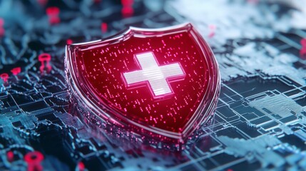 Digital Shield with Swiss Cross Symbolizing Cybersecurity Protection