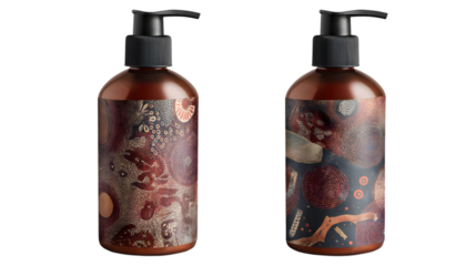 Decorative Label Wrapped Around a Jet-Black Bottle