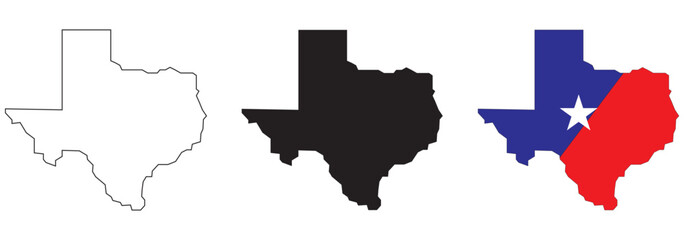 Texas icon set. Texas map icon isolated on white background. Vector illustration.