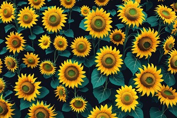 Aerial View of Vibrant Yellow Sunflowers in Blooming Garden Design