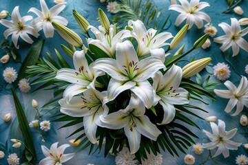 Fototapeta premium Stunning Aerial Perspective of White Lily Bouquet on Tranquil Floral Backdrop