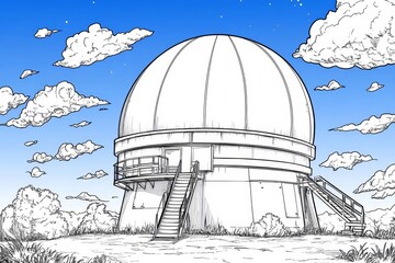 Fototapeta premium A minimalist black and white outline of an observatory dome, clean and elegant
