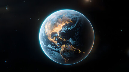 Obraz premium Pixelated Earth at Night Glowing City Lights Space View