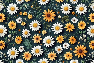 Infinite Botanical Daisy Flower Pattern Background