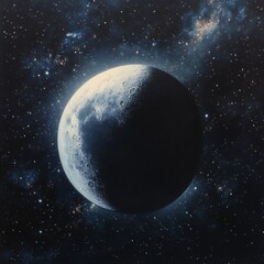 Obraz premium Imaginative cosmic scene featuring a new moon against a vast backdrop of distant galaxies.