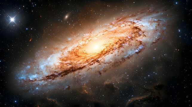 Vibrant Andromeda Galaxy Showcasing Core Dust Spirals Stars Against Black Backdrop