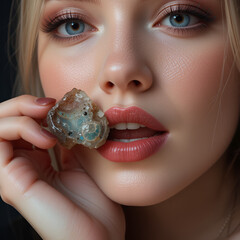 Woman holding mineral dildo