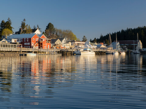 View of La Conner, Washington State, waterfront from the Swinomish Channel.