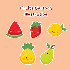 Set of Fruits Cartoon Illustration Vector