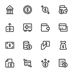 A set of black and white icons for financial transactions