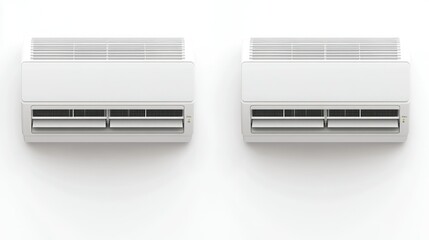 Two modern wall-mounted air conditioners on a white wall