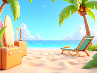 Obraz premium Summer beach self-driving travel vacation leisure holiday 3d illustration