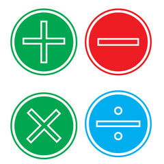 Fototapeta premium Set of Math icons. Colorful variety arithmetic plus, minus, equal, multiply and divide signs isolated on white background. Vector design elements.