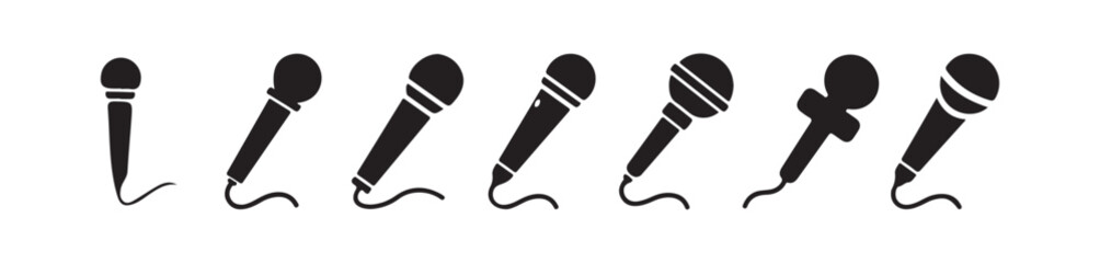 Microphone icon set. Different microphone collection,  Karaoke mic. Podcast microphone. web and mobile icons. vector illustration