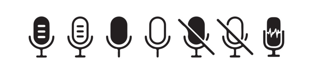 Microphone icon set. Different microphone collection,  Karaoke mic. Podcast microphone. web and mobile icons. vector illustration