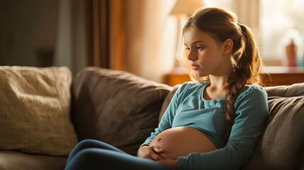 Obraz premium Young pregnant teenager at a support group.