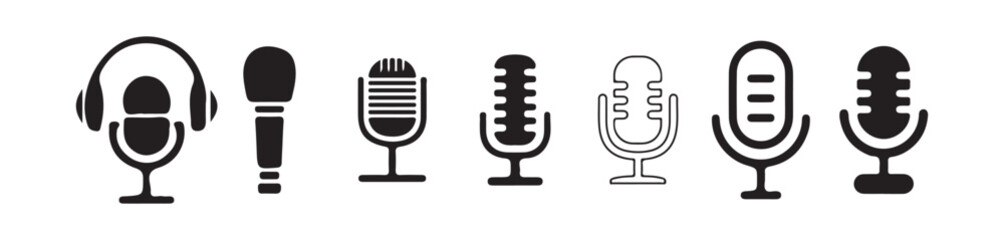 Microphone icon set. Different microphone collection,  Karaoke mic. Podcast microphone. web and mobile icons. vector illustration