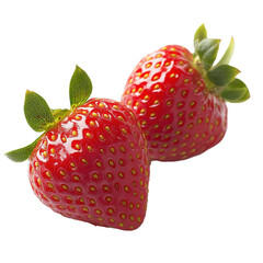 Fresh strawberries showcase vibrant red color and delicate green leaves on a smooth white surface, strawberries isolated on Transparent background