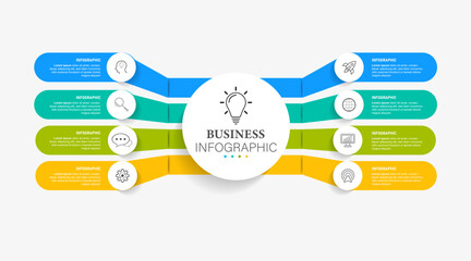 infographic template with integrated circles. Business concept with 8 options. For content, diagram, flowchart, steps, parts, timeline infographics, workflow, chart.