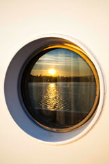 Porthole window views, Puget Sound ferries, Washington State, USA.