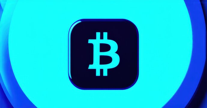 Futuristic dark blue and cyan cryptocurrency news app icon with bitcoin symbol and chart trend realistic detailed glossy style round square shape modern app icon bold vibrant col
