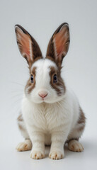 Fototapeta premium Adorable bunny rabbit sits calmly soft light. AI Generated