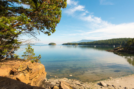 USA, San Juan Islands, Washington State. Glass calm Echo Bay on Sucia Island