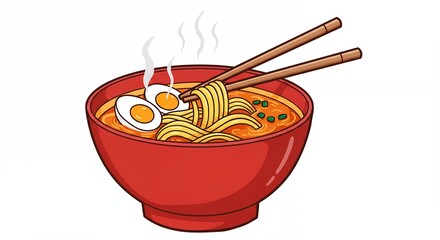 Hot ramen noodles with egg illustration design restaurant style asian food stock