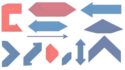 Polygonal, flat and contour arrows set isolated on a white background.