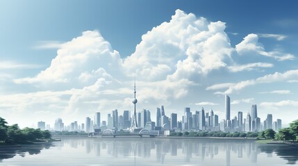 Skyscraper and Metropolis City in Monochrome Architecture.