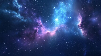 Fototapeta premium Cosmic Nebula, Stars, and Galaxy: A Celestial Tapestry of Blue, Purple, and Light