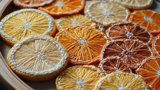 Embroidered citrus slices arrangement