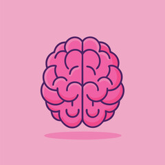 Pink human brain cartoon icon top and of side view on isolated pink background