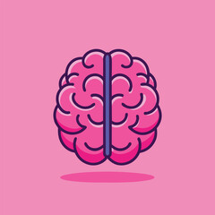 Pink human brain cartoon icon top and of side view on isolated pink background