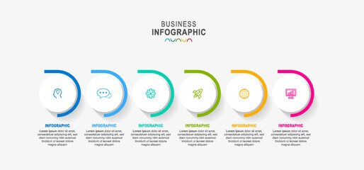 Fototapeta premium infographic 6 options workflow diagram, circle timeline infograph, process steps chart. Linear vector infographics. Process order infographic and steps point illustration
