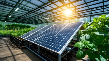 Fototapeta premium Sustainable Greenhouse Solar Power Farming - Sustainable agriculture