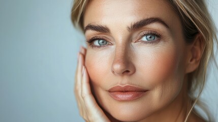 Obraz premium Woman touching face, studio portrait, beauty, skincare, advertising