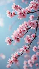 Delicate pink blossoms gently sway against a bright blue sky. AI Generated