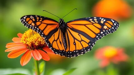 Obraz premium Monarch butterfly garden flower wings nature pollination