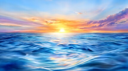 Obraz premium Serene Ocean Sunset: Seascape Painting - Digital art