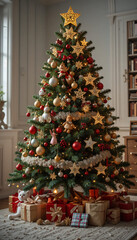 Warm Festive Christmas Tree Gleams Softly. AI Generated
