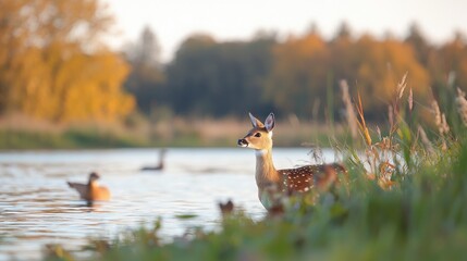 Tranquil autumn lake scene peaceful water activities fall colors nature photography