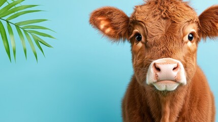 Adorable brown calf tropical summer close up portrait