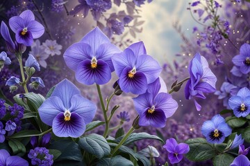 Enchanted Violet Blooms in a Magical Floral Background