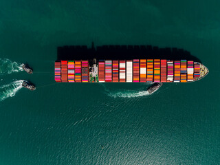 shipping container carrier container sailing in green sea, global business and industry delivery...